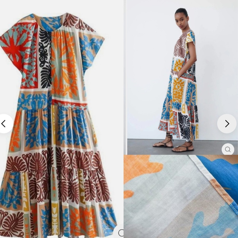ZARA Colorful Patterned Kaftan dress size extra small - Picture 4 of 10